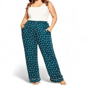 NEW City Chic Plus Size Kitty Drawstring Pajama Pants Green White Spot Size 18W
